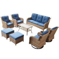 Patio Furniture Swivel Chairs Set 8 Piece Wicker Rattan Outdoor Sectional Conversation Sets With 4 Swivel Rocking Chairs 2 Ott