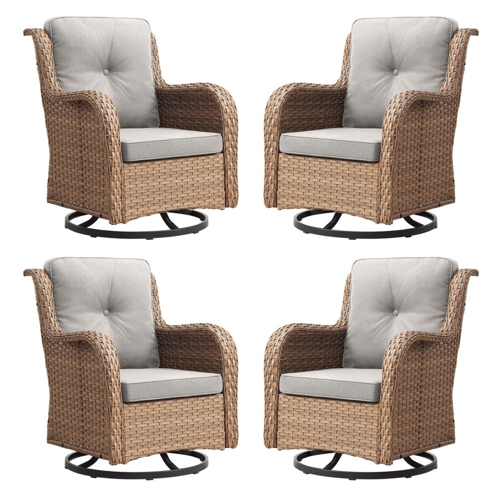 Rilyson Patio Chairs Wicker Outdoor Chair 4 Piece Rattan Swivel Rocking Chairs Set Patio Glider Rocker Chair For Porch Deck Ga