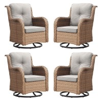 Rilyson Patio Chairs Wicker Outdoor Chair 4 Piece Rattan Swivel Rocking Chairs Set Patio Glider Rocker Chair For Porch Deck Ga