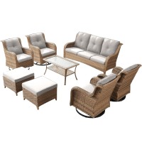 Patio Furniture Swivel Chairs Set 8 Piece Wicker Rattan Outdoor Sectional Conversation Sets With 4 Swivel Rocking Chairs 2 Ott