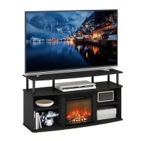 Furinno Jensen Open Shelving Storage Fireplace Tv Entertainment Center For Tv Up To 55 Inch, Americano/Black