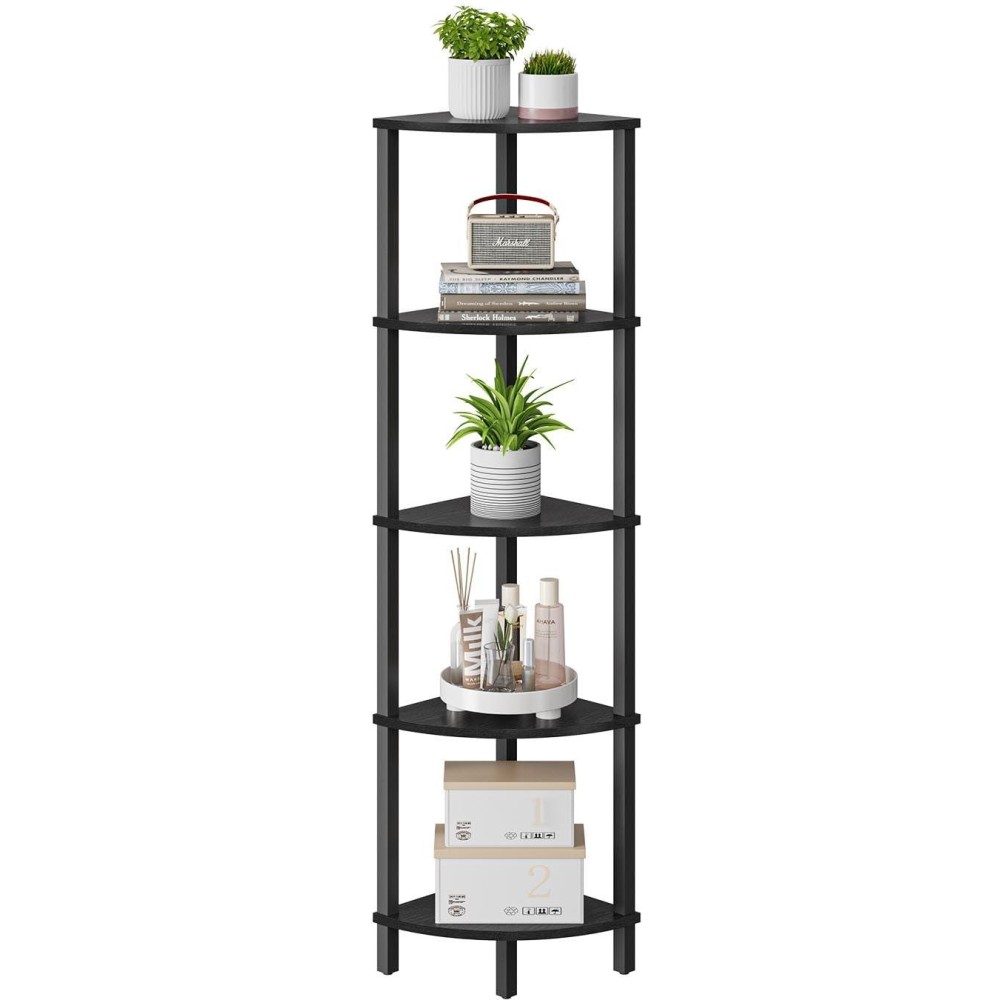 Vimber Corner Shelf 5Tier Corner Bookshelf Industrial Corner Ladder Shelf Modern Display Shelf For Living Room Bedroom Kit