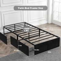 Gazhome Twin Bed Frame With 2 Xl Storage Drawers Metal Platform Bed Frame With Footboard 9 Strong Metal Slat Supportno Box Sp