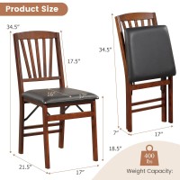 Kotek Folding Dining Chairs Set Of 2, Wooden Kitchen Chairs With Padded Seat & Solid Wood Frame, 400 Lbs Weight Capacity, No Assembly Foldable Chair For Dining Room, Living Room