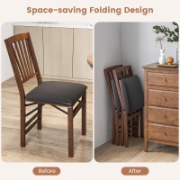 Kotek Folding Dining Chairs Set Of 2, Wooden Kitchen Chairs With Padded Seat & Solid Wood Frame, 400 Lbs Weight Capacity, No Assembly Foldable Chair For Dining Room, Living Room