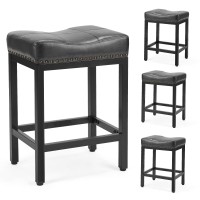 Sweetcrispy 24 Inch Bar Stools Set Of 4 Upholstered Modern Counter Height Bar Stools For Kitchen Island Modern Pu Leather Sadle