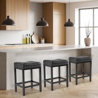 Sweetcrispy 24 Inch Bar Stools Set Of 4 Upholstered Modern Counter Height Bar Stools For Kitchen Island Modern Pu Leather Sadle