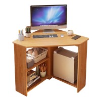 Altsuceser Corner Desk, Small Desk With Drawers And Open Shelves, Wooden Small Space Industrial Computer Desk, Triangle Desk With Storage For Home Office, Workstation, Bedroom Light Brown
