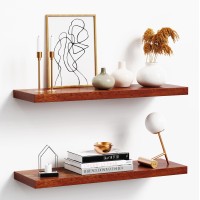 Oridom Floating Shelves For Wall Walnut Wood Wall Shelf Set Of 2 24 Wall Mounted Floating Shelf For Kitchen Living Room Be