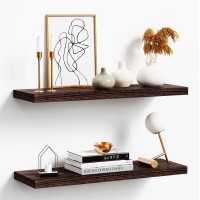 Oridom Floating Shelves For Wall Brown Wood Wall Shelf Set Of 2 24 Wall Mounted Floating Shelf For Kitchen Living Room Bed