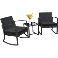 Homall Patio Furniture Set 3 Piece Resin Outdoor Bistro Set Rocking Patio Chairs With Cushions And Table For Porch Poolside Ba