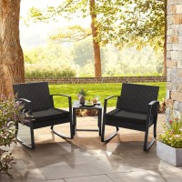 Homall Patio Furniture Set 3 Piece Resin Outdoor Bistro Set Rocking Patio Chairs With Cushions And Table For Porch Poolside Ba