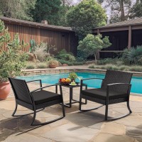 Homall Patio Furniture Set 3 Piece Resin Outdoor Bistro Set Rocking Patio Chairs With Cushions And Table For Porch Poolside Ba