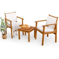 Greesum 3 Piece Bistro Patio Furniture Outdoor Chat Chair Set With Water Resistant Cushions And Coffee Table For Beach Backyard