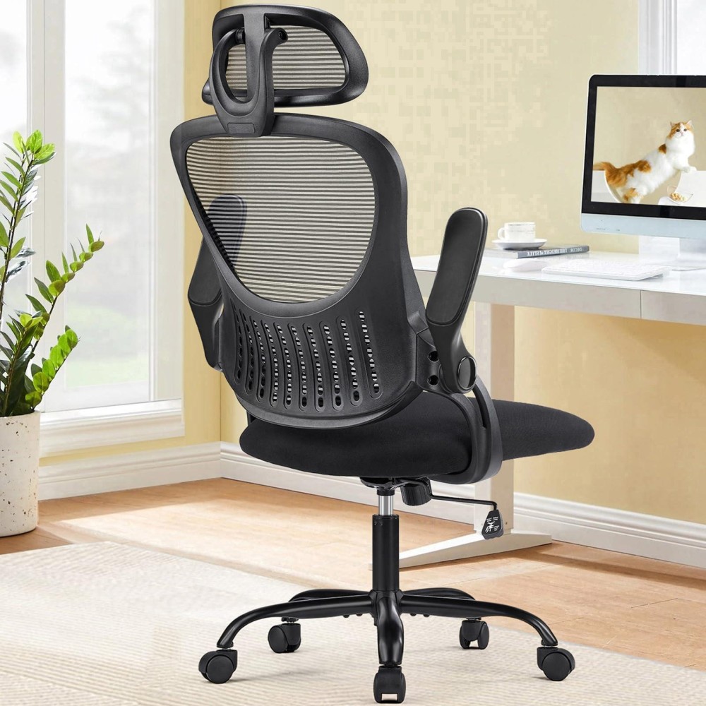 Sweetcrispy Office Computer Desk Chair Ergonomic Highback Mesh Rolling Work Chairs With Wheels And Adjustable Headrests Comfo