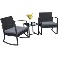 Homall Patio Furniture Set 3 Piece Resin Outdoor Bistro Set Rocking Patio Chairs With Cushions And Table For Porch Poolside Ba