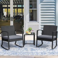 Homall Patio Furniture Set 3 Piece Resin Outdoor Bistro Set Rocking Patio Chairs With Cushions And Table For Porch Poolside Ba