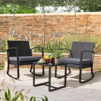 Homall Patio Furniture Set 3 Piece Resin Outdoor Bistro Set Rocking Patio Chairs With Cushions And Table For Porch Poolside Ba