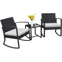 Homall Patio Furniture Set 3 Piece Resin Outdoor Bistro Set Rocking Patio Chairs With Cushions And Table For Porch Poolside Ba