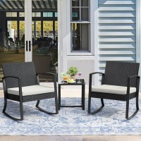 Homall Patio Furniture Set 3 Piece Resin Outdoor Bistro Set Rocking Patio Chairs With Cushions And Table For Porch Poolside Ba