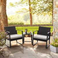 Homall Patio Furniture Set 3 Piece Resin Outdoor Bistro Set Rocking Patio Chairs With Cushions And Table For Porch Poolside Ba