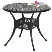 Dwvo 35 Inch Outdoor Dining Table Cast Aluminum Patio Round Dining Table Outside Bistro Table With Umbrella Hole Side Table Fo