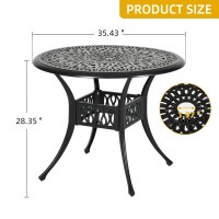 Dwvo 35 Inch Outdoor Dining Table Cast Aluminum Patio Round Dining Table Outside Bistro Table With Umbrella Hole Side Table Fo