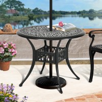 Dwvo 35 Inch Outdoor Dining Table Cast Aluminum Patio Round Dining Table Outside Bistro Table With Umbrella Hole Side Table Fo