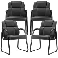 Sweetcrispy Waiting Room Chairs Set Of 4, Leather Stationary Office Guest Chair No Wheels, Comfy Padded Arms And Seld Base, For Reception Area Conference Room Lobby Home Computer Desk Bedroom Elderly