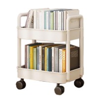 2-Tier Utility Rolling Cart, 2 Layers Rolling Cart Storage Organizer With Wheels White Organizer Cart With Hook Sofa Side Table With Wheels Mobile Trolley Organizer With Handle Plastic Rolling Cart