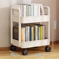 2-Tier Utility Rolling Cart, 2 Layers Rolling Cart Storage Organizer With Wheels White Organizer Cart With Hook Sofa Side Table With Wheels Mobile Trolley Organizer With Handle Plastic Rolling Cart