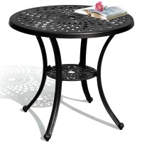 Dwvo 30 Inches Round Patio Dining Table With Umbrella Hole Antique Cast Aluminum Outdoor Bistro Table Outdoor Side Table For Ba