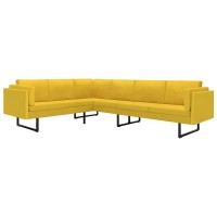 Vidaxl Fabric-Corner-Sofa - Yellow-Polyester-Material - Comfortable And Durable-With-Thick-Seat-Cushions And Backrest-Pillows