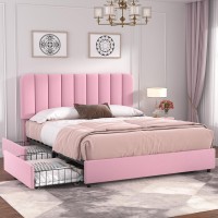 Vecelo Queen Size Upholstered Bed Frame With 4 Drawers And Adjustable Headboard Velvet Platform Storage Bedframe Mattress Found