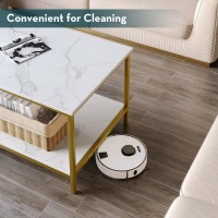 Saygoer Modern 2Tier Coffee Table For Living Room White Gold Coffee Tables Industrial Rectangle Wood Table For Large Or Small S