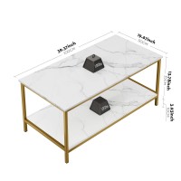 Saygoer Modern 2Tier Coffee Table For Living Room White Gold Coffee Tables Industrial Rectangle Wood Table For Large Or Small S