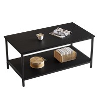 Saygoer 2Tier Black Coffee Table For Living Room Modern Rectangle Coffee Table With Storage Industrial Wood Center Table For La