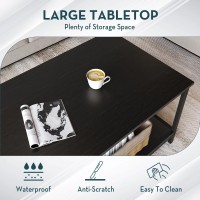 Saygoer 2Tier Black Coffee Table For Living Room Modern Rectangle Coffee Table With Storage Industrial Wood Center Table For La