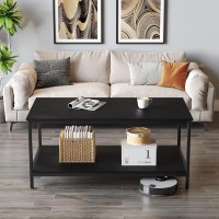 Saygoer 2Tier Black Coffee Table For Living Room Modern Rectangle Coffee Table With Storage Industrial Wood Center Table For La