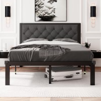 Feonase Full Size Metal Bed Frame Heavyduty Platform Bed Frame With Linen Upholstered Headboard 12 Storage Space Steel Sla