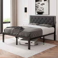 Feonase Full Size Metal Bed Frame Heavyduty Platform Bed Frame With Linen Upholstered Headboard 12 Storage Space Steel Sla