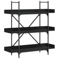 Vidaxl Bookcase - 3-Tier Ample Storage Bookshelf With Adjustable Feet; Industrial Style Engineered Wood Book Stand In Black Finish; Measures 39.4