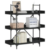 Vidaxl Bookcase - 3-Tier Ample Storage Bookshelf With Adjustable Feet; Industrial Style Engineered Wood Book Stand In Black Finish; Measures 39.4