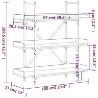 Vidaxl Bookcase - 3-Tier Ample Storage Bookshelf With Adjustable Feet; Industrial Style Engineered Wood Book Stand In Black Finish; Measures 39.4