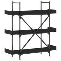 Vidaxl Bookcase - 3-Tier Ample Storage Bookshelf With Adjustable Feet; Industrial Style Engineered Wood Book Stand In Black Finish; Measures 39.4