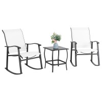 Vongrasig 3 Piece Outdoor Rocking Bistro Set Textilene Fabric Small Patio Furniture Set Front Porch Rocker Chairs Conversation