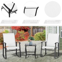 Vongrasig 3 Piece Outdoor Rocking Bistro Set Textilene Fabric Small Patio Furniture Set Front Porch Rocker Chairs Conversation