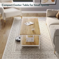 Saygoer Coffee Table With Storage 2Tier Industrial Center Table For Living Room Rectangle Wood Table For Small Spaces Apartmen