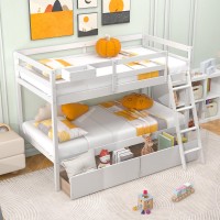 Giantex Bunk Bed Twin Over Twin With 2 Storage Drawers, Solid Wood Bed Frame With Convertible Storage Cube, Safety Guardrails & Ladder, No Box Spring Needed, Twin Bunk Beds For Kids Teens (White)
