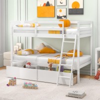 Giantex Bunk Bed Twin Over Twin With 2 Storage Drawers, Solid Wood Bed Frame With Convertible Storage Cube, Safety Guardrails & Ladder, No Box Spring Needed, Twin Bunk Beds For Kids Teens (White)